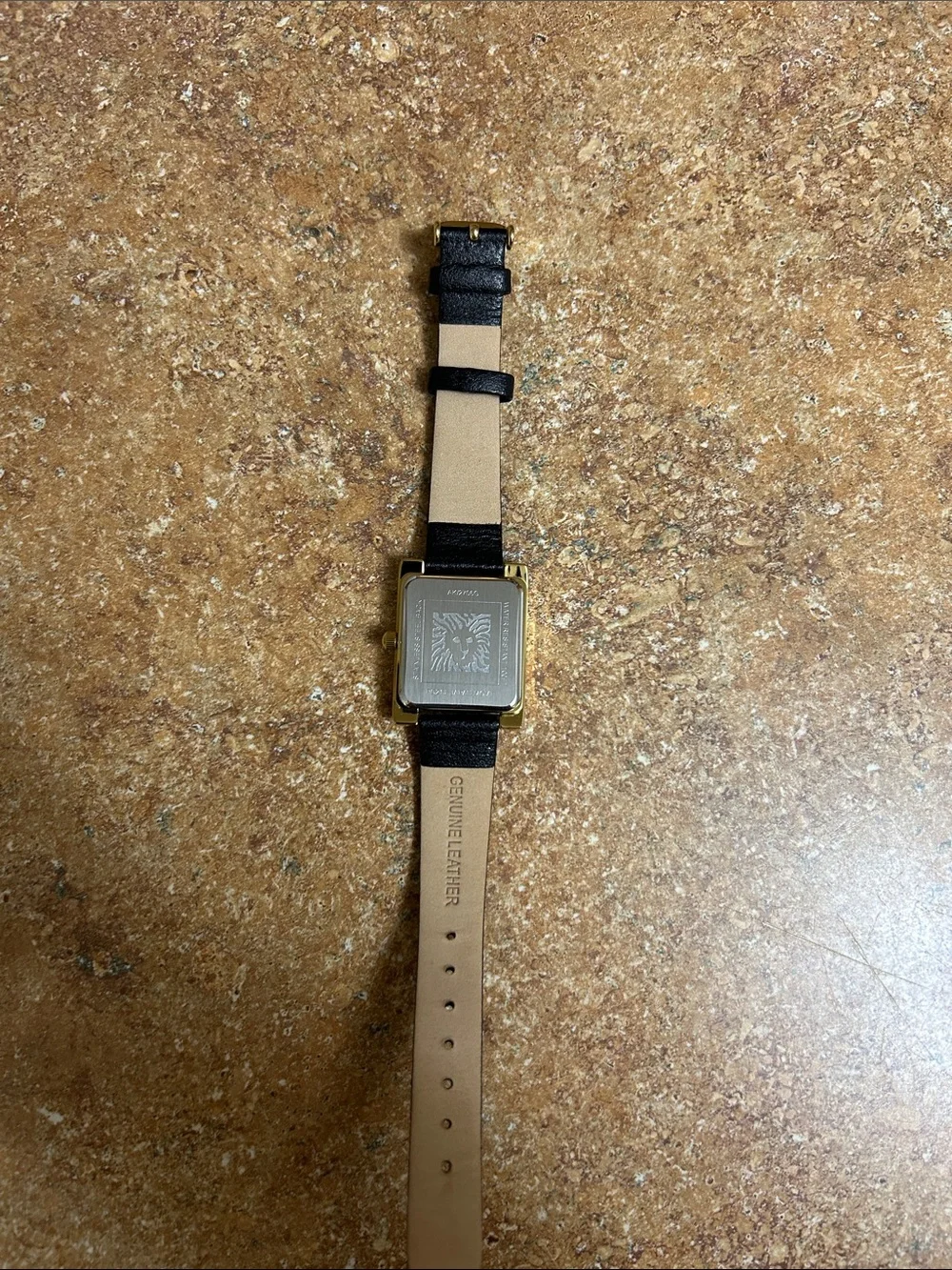 Anne Klein Gold-Tone Square Watch with Black Strap